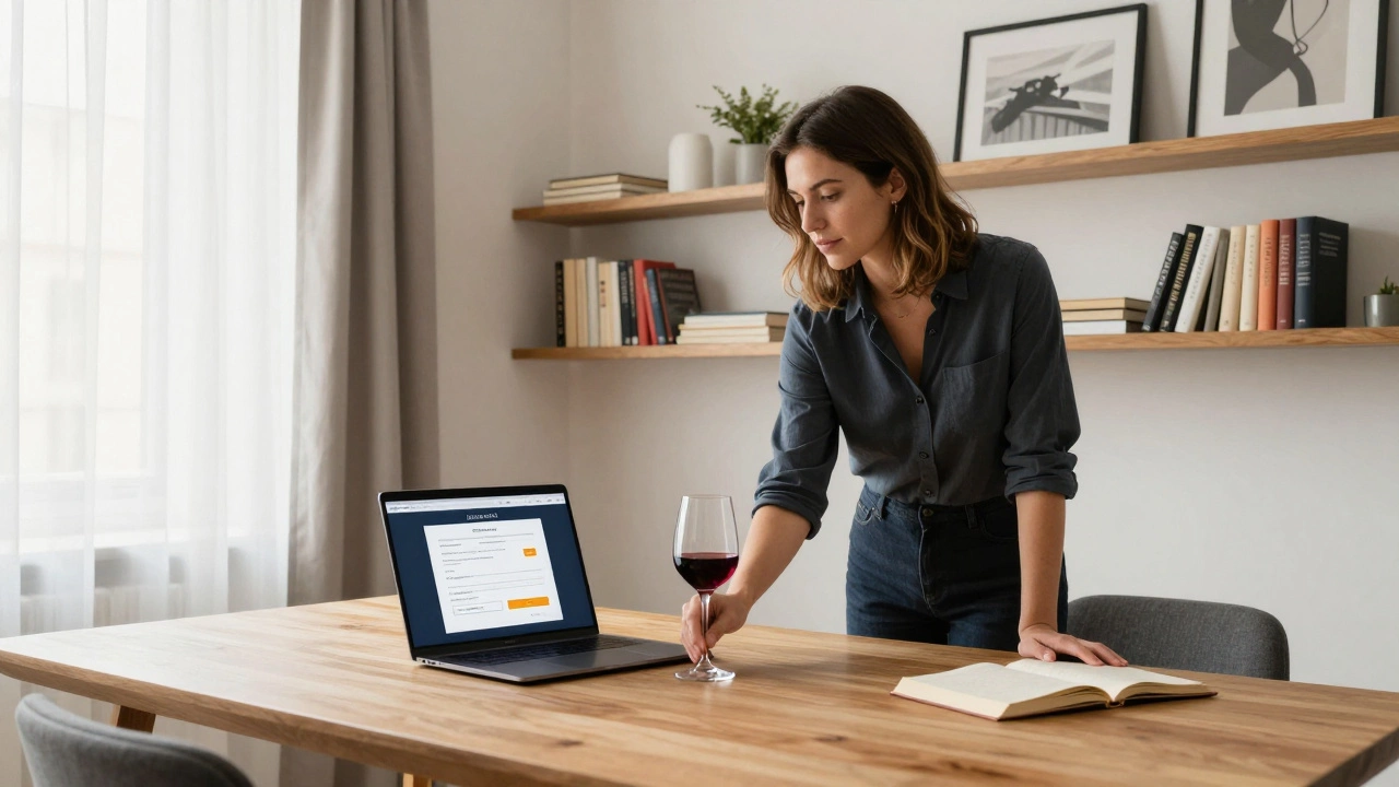 A professional companion preparing for a meeting in a stylish Bordeaux apartment.